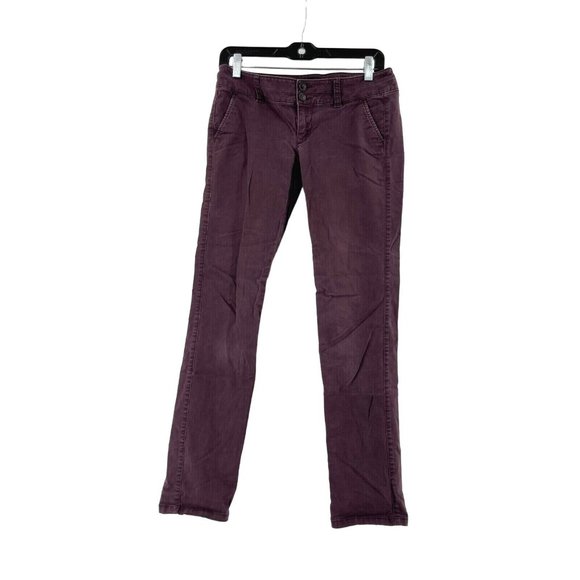 American Eagle Skinny Burgundy Brown Denim Jeans Low Rise Size 2 Double Buttons - Picture 1 of 10